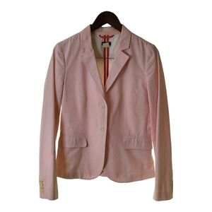 J. Crew Pink/white Stripe Seersucker Two-Button Suit Jacket 100٪ Cotton Size 8T